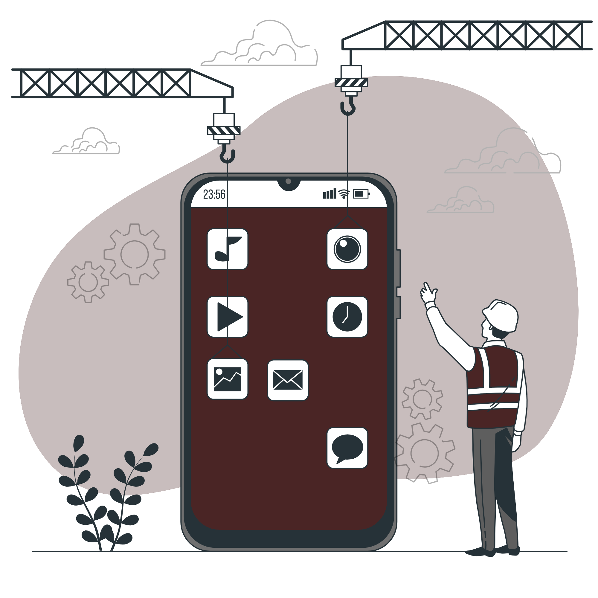 Equipo colaborando en tecnología móvil